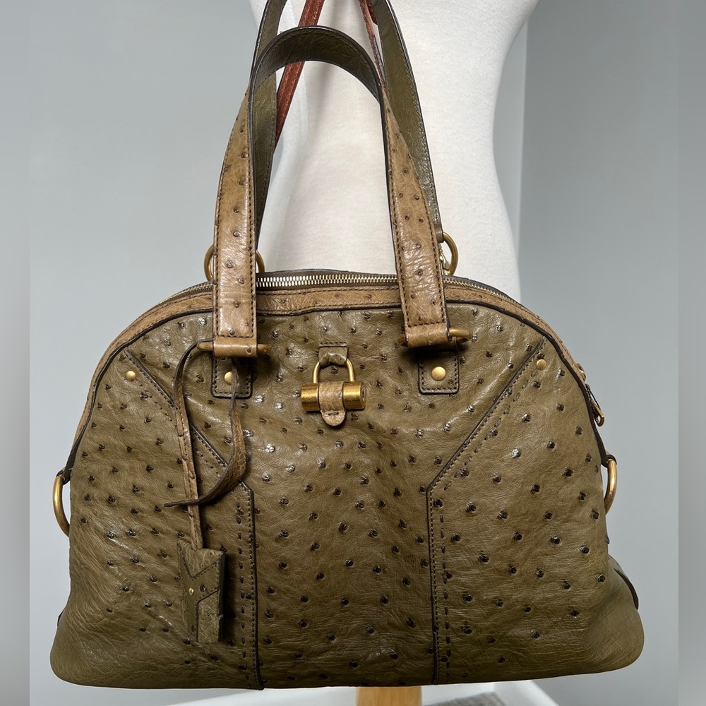 Saint Laurent YSL Muse Satchel in Ostrich Leather and Leather Lining. Gorgeous!